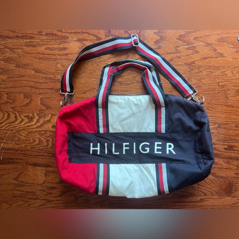 Tommy Hilfiger Red, White & Navy Striped Duffel Bag